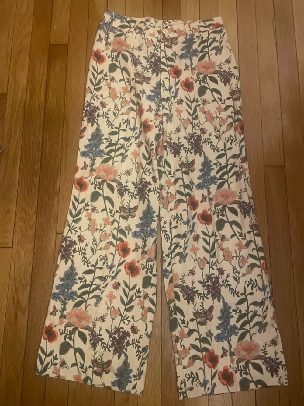 Cider Lightweight Corduroy Floral Wide-Leg Pants in Cream